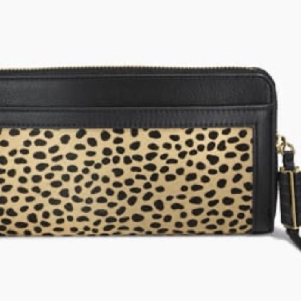 Stella & Dot Covet Black and Tan Leopard Calf Hair Clutch/Wallet